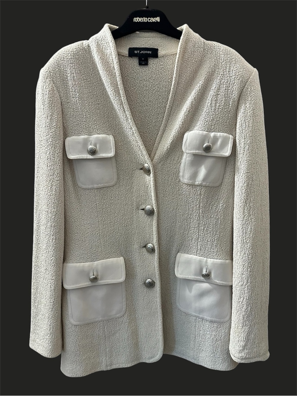 St John Cream Crepe Knit Pocket Button Jacket